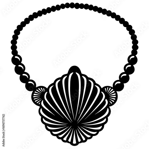 Elegant beaded necklace featuring a stunning seashell pendant, perfect for jewelry designs, beach themes, and sophisticated summer collections, originally a scalable vector graphic