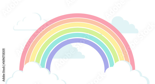 Colorful Rainbow With Fluffy Clouds Representing Joy Hope And Inspiration On White Backdrop