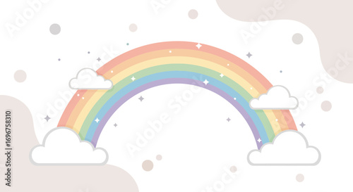 Colorful Rainbow Over Clouds With Shimmer Effect For Cheerful and Bright Designs Or Visuals