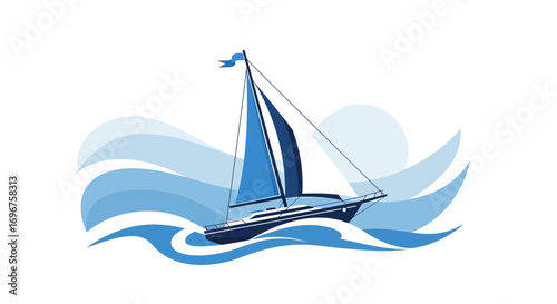 Colorful Sailing Illustration: Marine Adventure Displaying Coastal Voyage on the Ocean