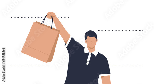 Consumer Raising a Shopping Package to Showcase Recent Purchases and Retail Therapy