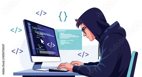 Digital Code Composer: Focused Developer Crafting Software On A Modern Computer System