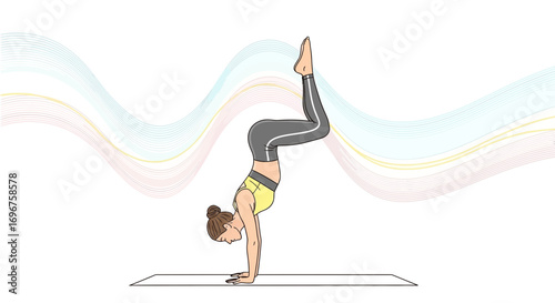 Digital Art Depicting Acrobatic Yoga Pose Against a Dynamic Abstract Background