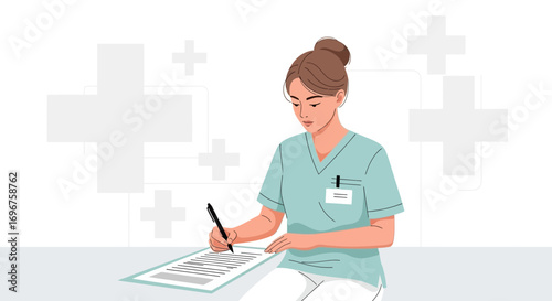 Diligent Medical Professional Documenting Information With Precision and Focused Concentration