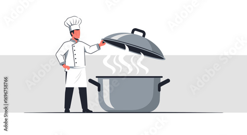 Cook Shows Steam From Dish, Chef Observes Culinary Creation In Professional Kitchen Setting