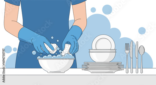 Dishwashing Routine: A Clean Illustration of Everyday, Tidy Tasks and Tableware