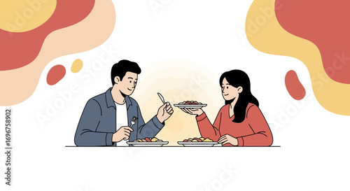 Couple Enjoying Delicious Meal At Restaurant With Delightful Visuals and Charming Ambience