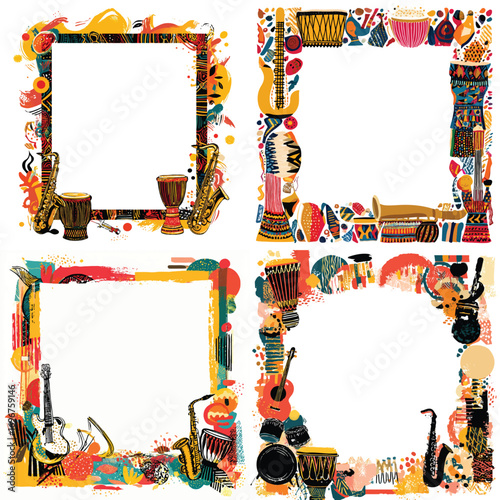 Vector art of colorful musical instrument frame collection design