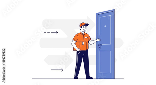 Courier Delivers Package Depicting Online Shopping, Home Delivery, And Express Services