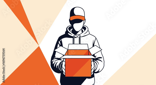 Courier Delivers Package: Modern Graphic Depiction Of Rapid Shipping And Logistics