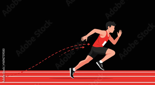 Dynamic Runner Sprinting Enthusiastically on Isolated Track Against Black Background