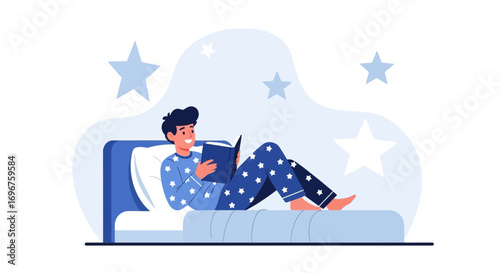 Cozy Reading Time: A Relaxed Individual Enjoying a Book in Comfortable Pajamas