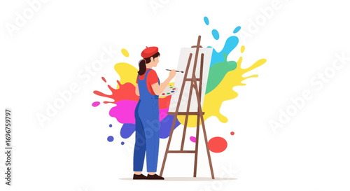 Creative Artist Painting Artwork On Canvas With Colorful Paint Splatter Background