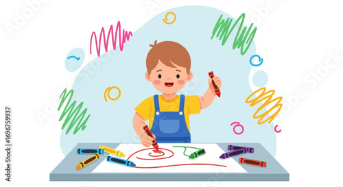 Creative Child Paints: A Colorful Illustration of Early Childhood Development and Artistic Endeavor