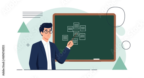 Educator Presenting Information on a Blackboard in a Modern And Clean Vector Illustration