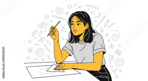 Creative Mind At Work: Contemplation Of Ideas And Design, Focused On Her Artistic Vision