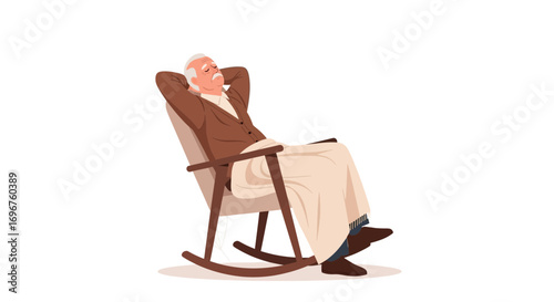 Elderly Gentleman Relaxing Peacefully In A Rocking Chair Enjoying Quiet Contemplation