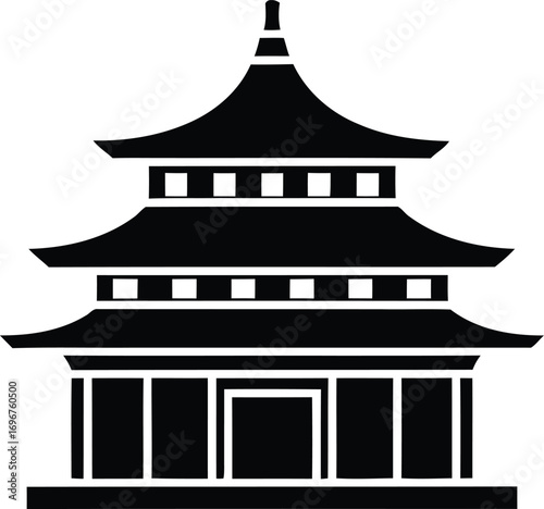 Majestic Chinese Icons Intricate Pagoda Silhouette in Black and White