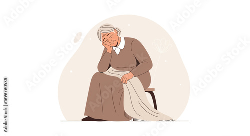 Elderly Woman Looks Tiredly, Resting Her Head on Hand While Sitting on a Chair