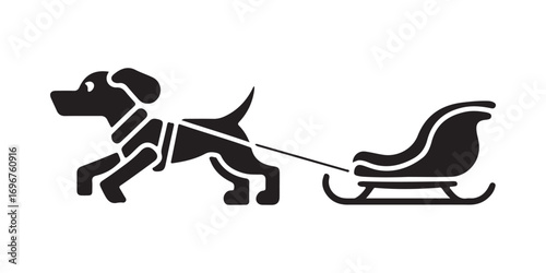 Minimalist Dog pulling Sled Silhouette for Winter and Christmas Designs