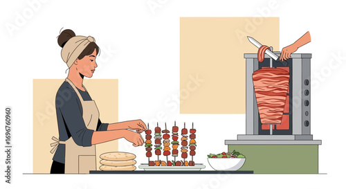Culinary Artisan Crafting Flavorful Skewers and Savory Shawarma for Gastronomic Delights