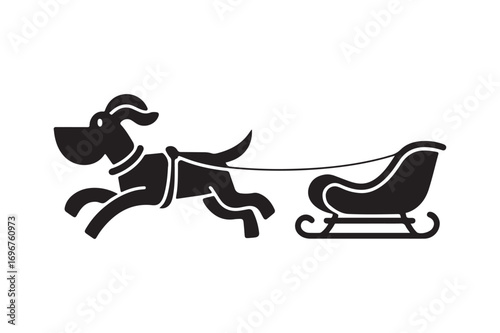 Minimalist Dog pulling Sled Silhouette for Winter and Christmas Designs