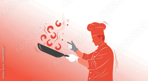 Culinary Artist: A Chef Demonstrating Dexterity In The Kitchen Frying Food Perfectly