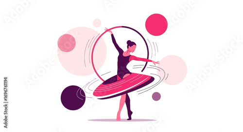 Elegant Gymnastic Figure Dancing with a Hoop In A Contemporary Illustrative Design