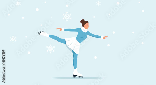 Elegant Figure Skater in Action, A Wintertime Performance Depicted with Artistic Flair
