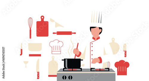 Culinary Creation: A Chef's Animated Vector Illustration Preparing Delicious Delights