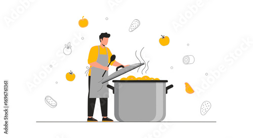 Culinary Creation: Chef Preparing Delicious Meal In A Modern Minimalist Kitchen Scene