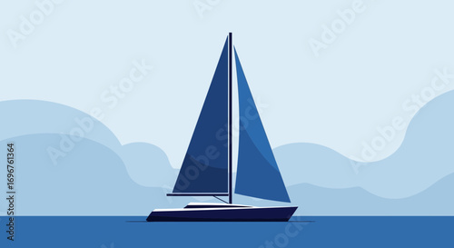 Elegant Sailing Vessel Under Sail on Calm Waters with Cloudscape Backdrop Design