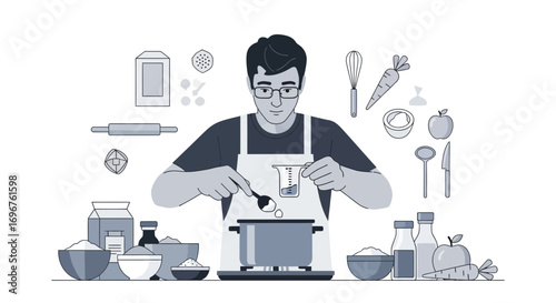 Culinary Preparation: A Man Cooking With Ingredients Preparing a Delicious Meal