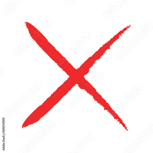 A red x mark with rough edges painted on a white background indicating rejection or cancellation error
