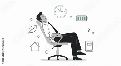 Employee Resting On His Chair During Office Break, Recharge And Wellness Concept