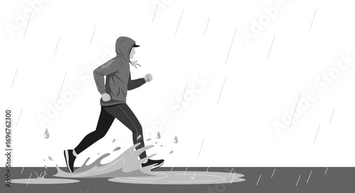 Enduring Adverse Conditions While Outdoors: A Runner Persevering in the Harsh Rains