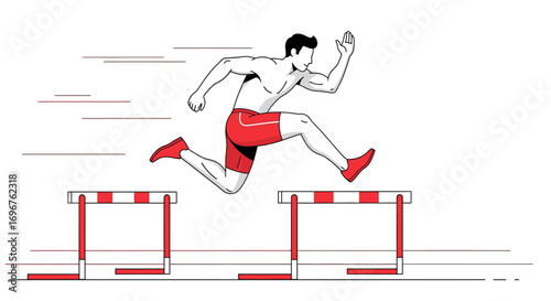Energetic Athlete Clears Obstacles with Dynamic Motion in a Race Illustration