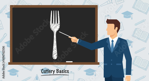 Cutlery Fundamentals Presentation: Teaching the Essentials of Utensils on a Blackboard