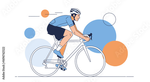 Cycling Athlete in Motion on a Bicycle with Geometric Elements