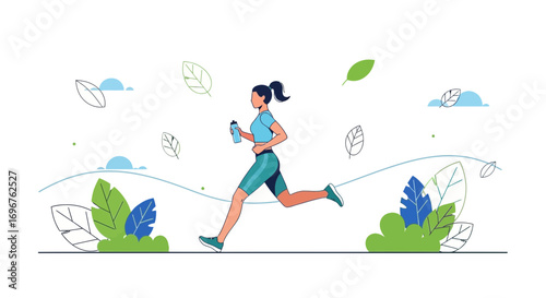 Energetic Female Jogger Embraces Fitness, Running Through Nature's Vibrant Landscape