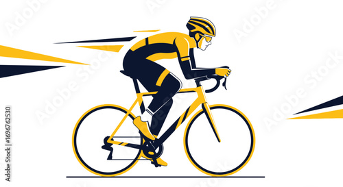 Cycling Athlete in Dynamic Pose on a Road Bike Against Modern Background