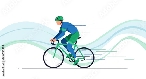 Cycling Champion Rides Swiftly Forward in a Dynamic Animated Illustration on White Backdrop