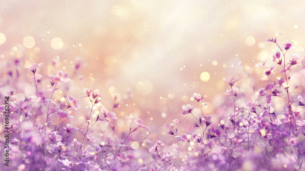 Naklejka premium Dreamy Floral Banner with Glowing Light and Soft Bokeh