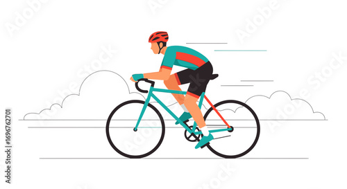 Cyclist Cycling Fast On Modern Bicycle With Cloud And Speed Motion Graphics