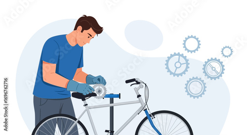 Cyclist Fixing Bicycle Components For Safe Cycling and Improving Performance Outdoors