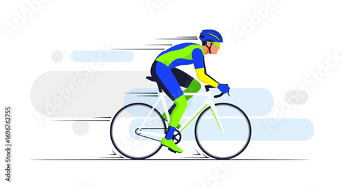 Cyclist In Full Speed, Sporty Illustration Representing Cycling Competitions And Fast Motion