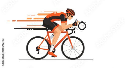 Cyclist Racing Against Time Depicted In Orange And Black Vector Style