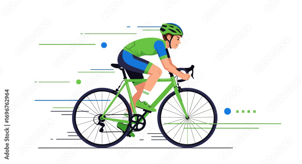 Fototapeta premium Cyclist Riding Vivid Bicycle During Sunny Day Showing Speed And Energy