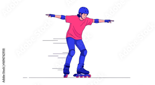 Energetic Person Rollerblading in Vector Art with Protective Gear on a White Background