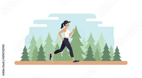 Energetic Jogger Running In The Beautiful Nature Forest, Embracing A Healthy Lifestyle